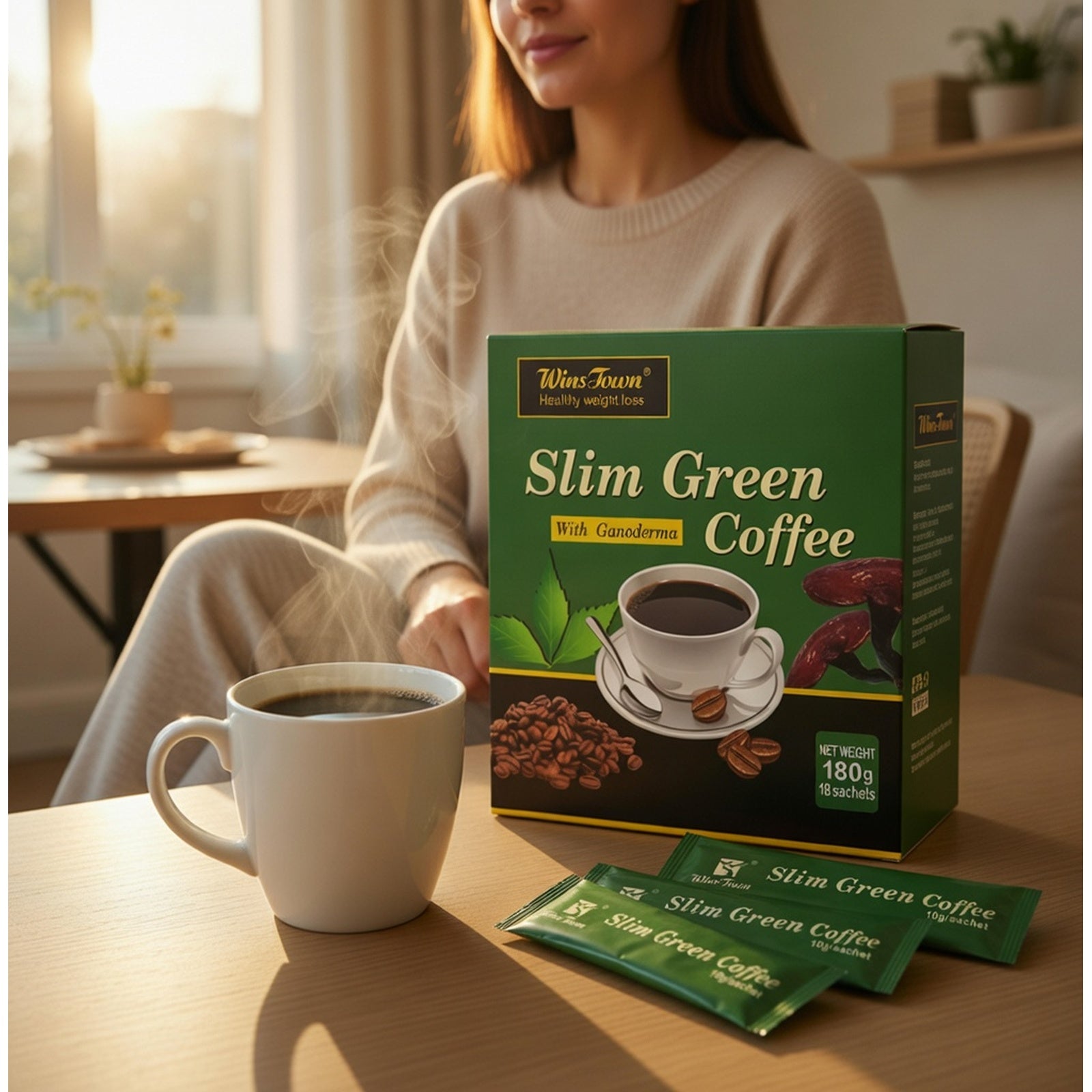 Green coffee blend with ganoderma and botanical extracts